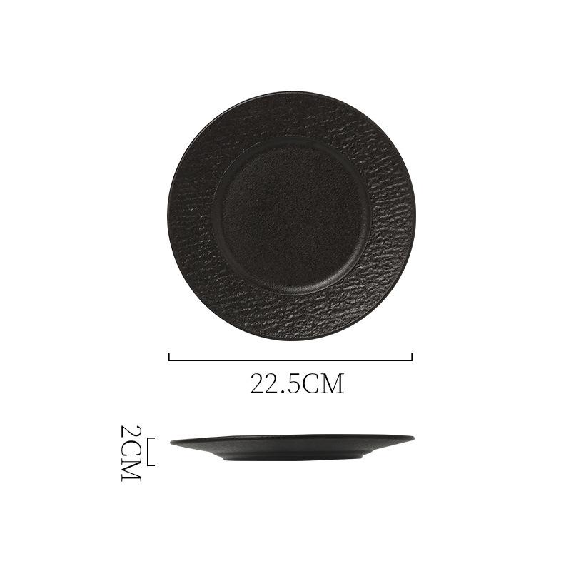 New Black Ceramic Frosted Steak Plate High-End Restaurant High Temperature Resistant Western Food Plate Pasta Plate Japanese Material Sashimi Plate