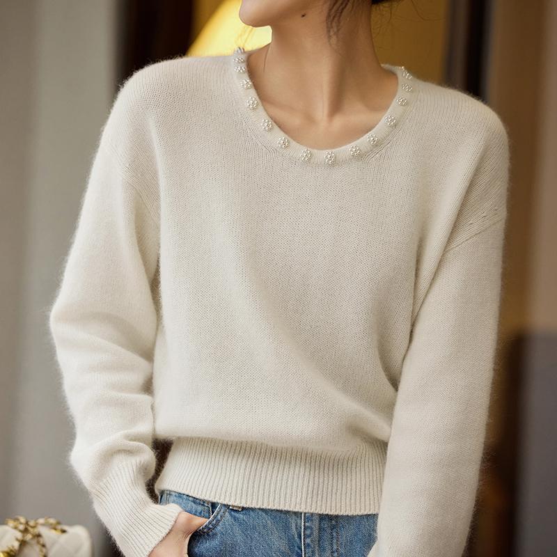 

Женский кашемировый свитер Qinghe кашемир 30% кашемир 70% шерсть осенне-зимний пуловер теплый и модный XL теплый белый