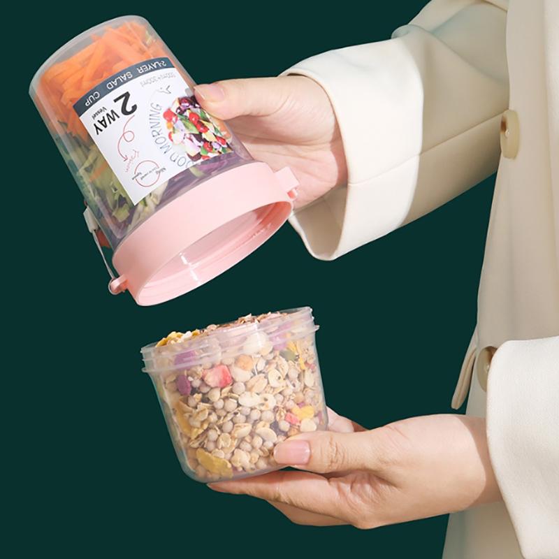 Snídaně ovoce Ovesný jogurtový salátový kelímek s víčkem lžička Dvouvrstvý úložný prostor potravin Přenosný fitness kelímek pro snížení hmotnosti