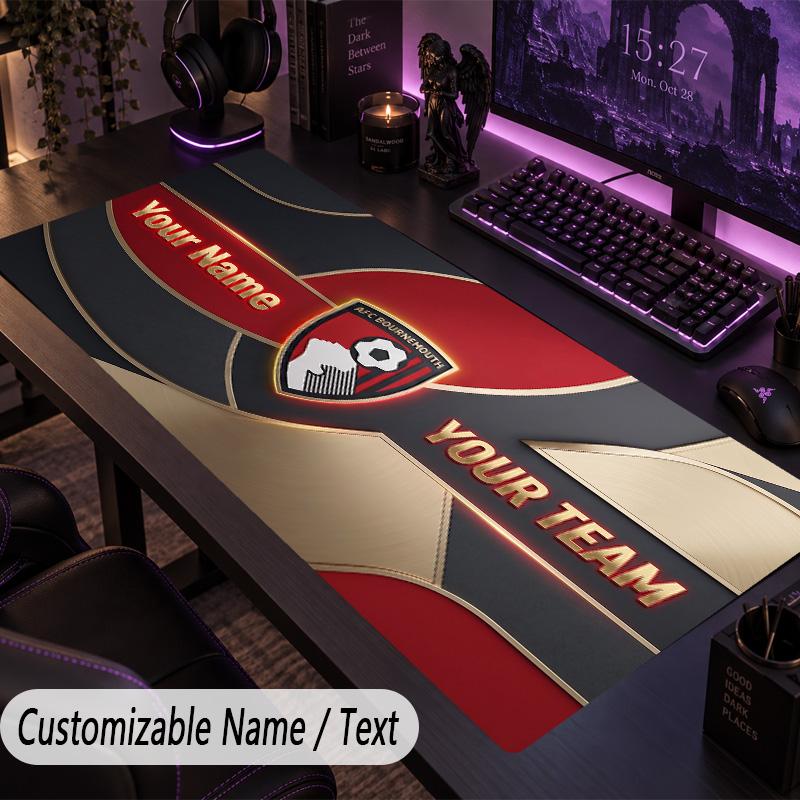 Custom Text Big Mousepad, Extended Desk Pad For Laptop Work GameBournemouth Football