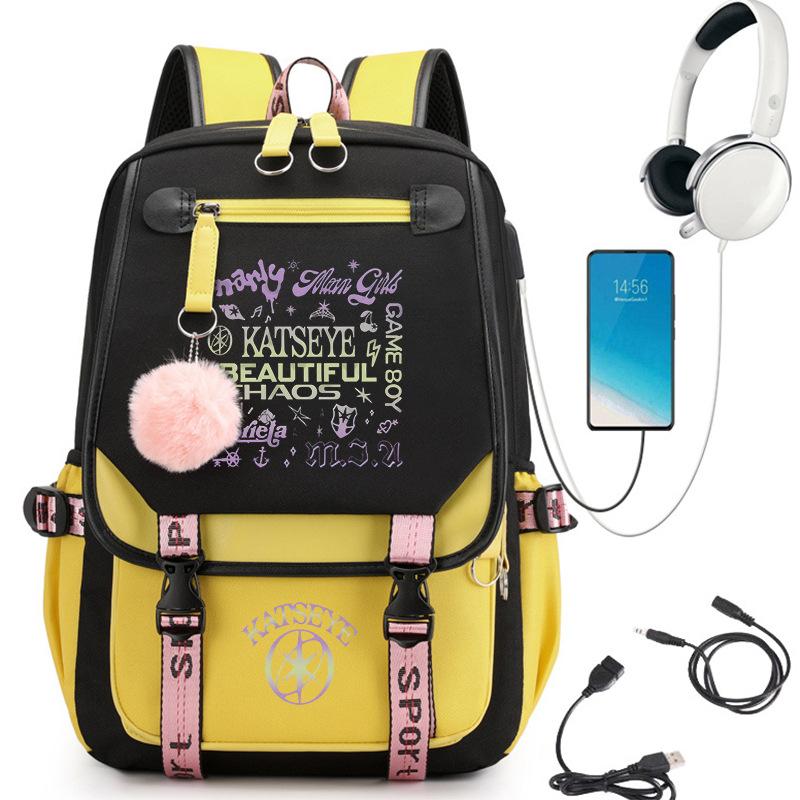 Batoh s potiskem dívčí skupiny s USB portem pro nabíjení Studentský aktovka 60627 Trendy