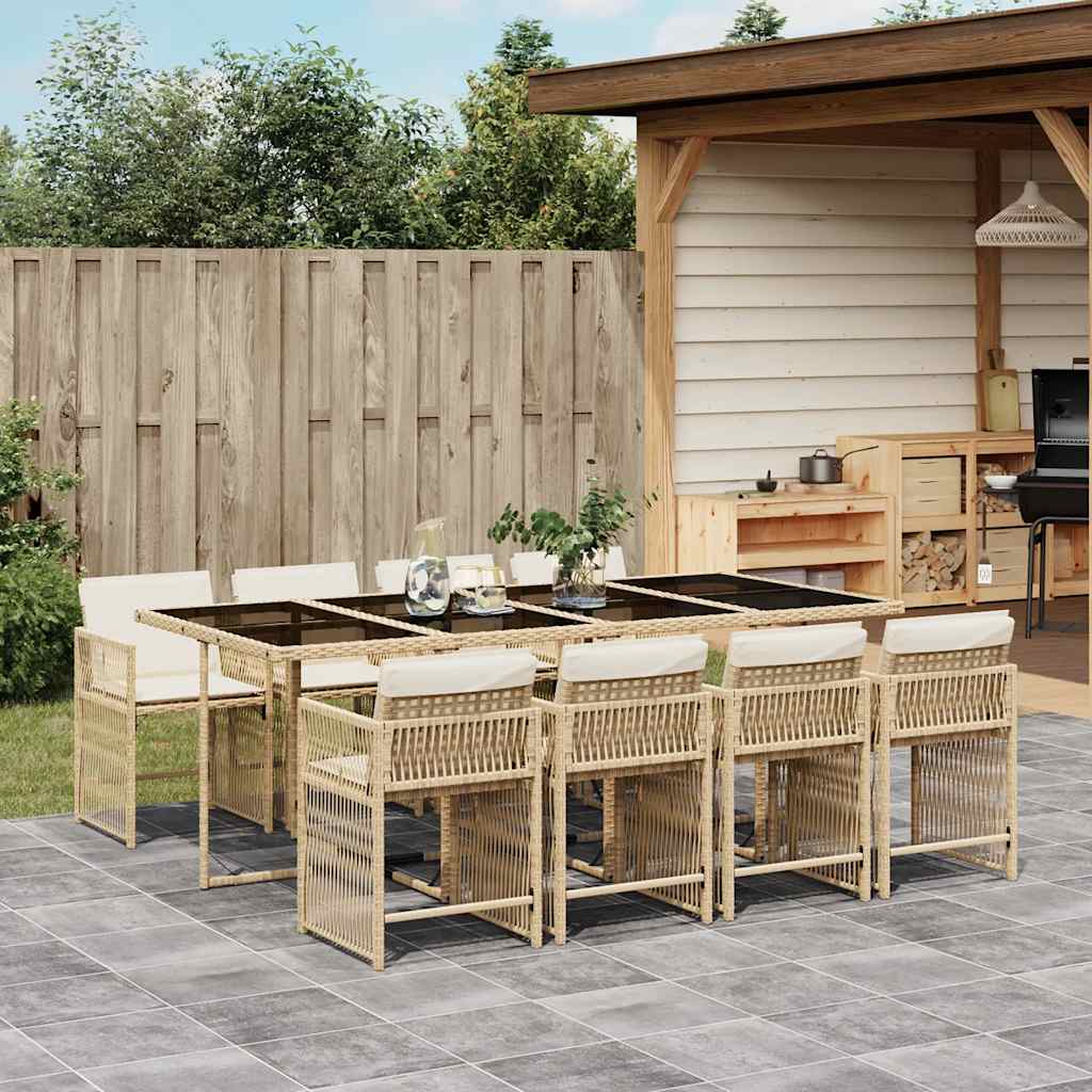 Vidaxl 9-Cz. Garden Furniture Set With Cushions, Beige, Poly Rattan