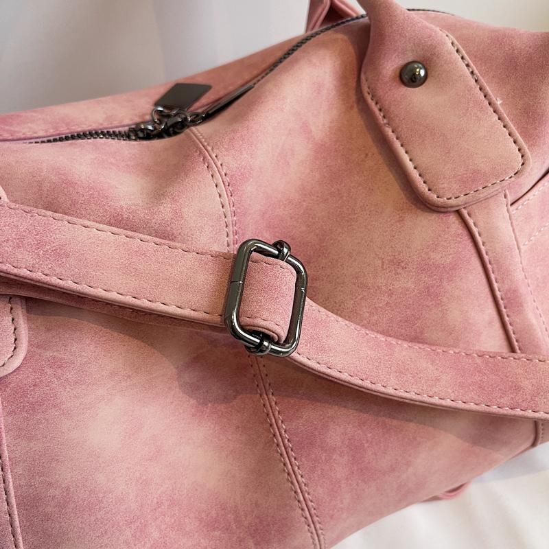 Vintage Faux Leather Duffel Bag Women's Fashion Shoulder Tote with Dual Handle and Practical Design