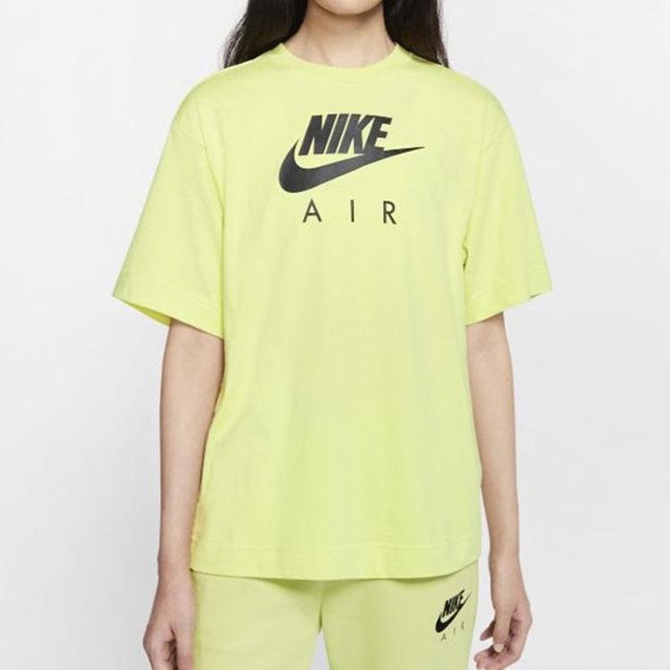 Nike Air Logo Print Loose Knit Sports Short Sleeve T-Shirt Women Tops Lime-Green DB3841-352