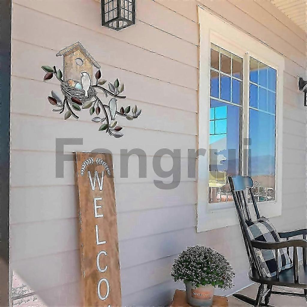 Metal Hanging Tree With Birdhouse Wall Art Outdoor Wall Decor C-Good