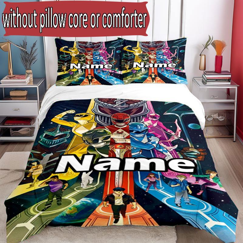 3pcs Duvet Cover Set (1*Duvet Cover + 2*Pillowcase, Without Core), Custom Name Power Rangers Pattern Bedding Set, Home Bedroom Decor Gift