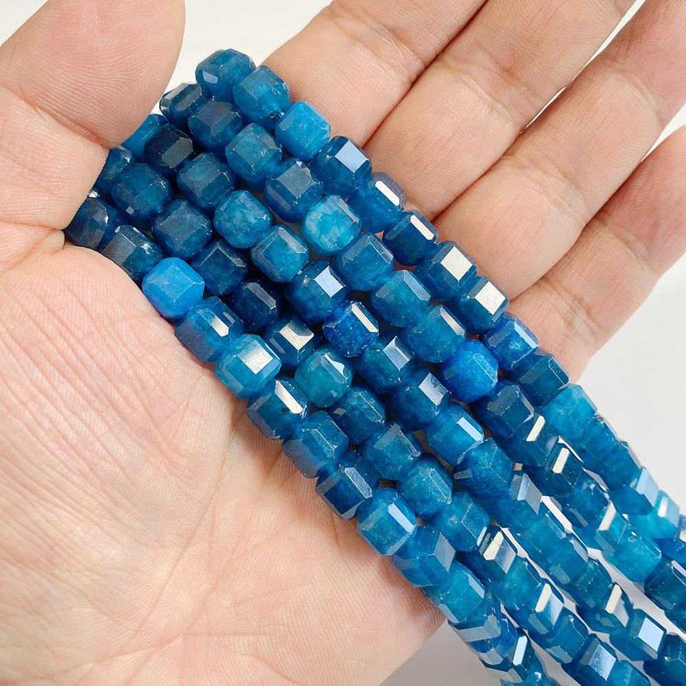 7-8MM Faceted Square Shape Apatite Blue Color Chalcedony Natural Stone Loose Cube Spacer Beads for Jewelry Making Diy Bracelet 7-8 mm 14pcs