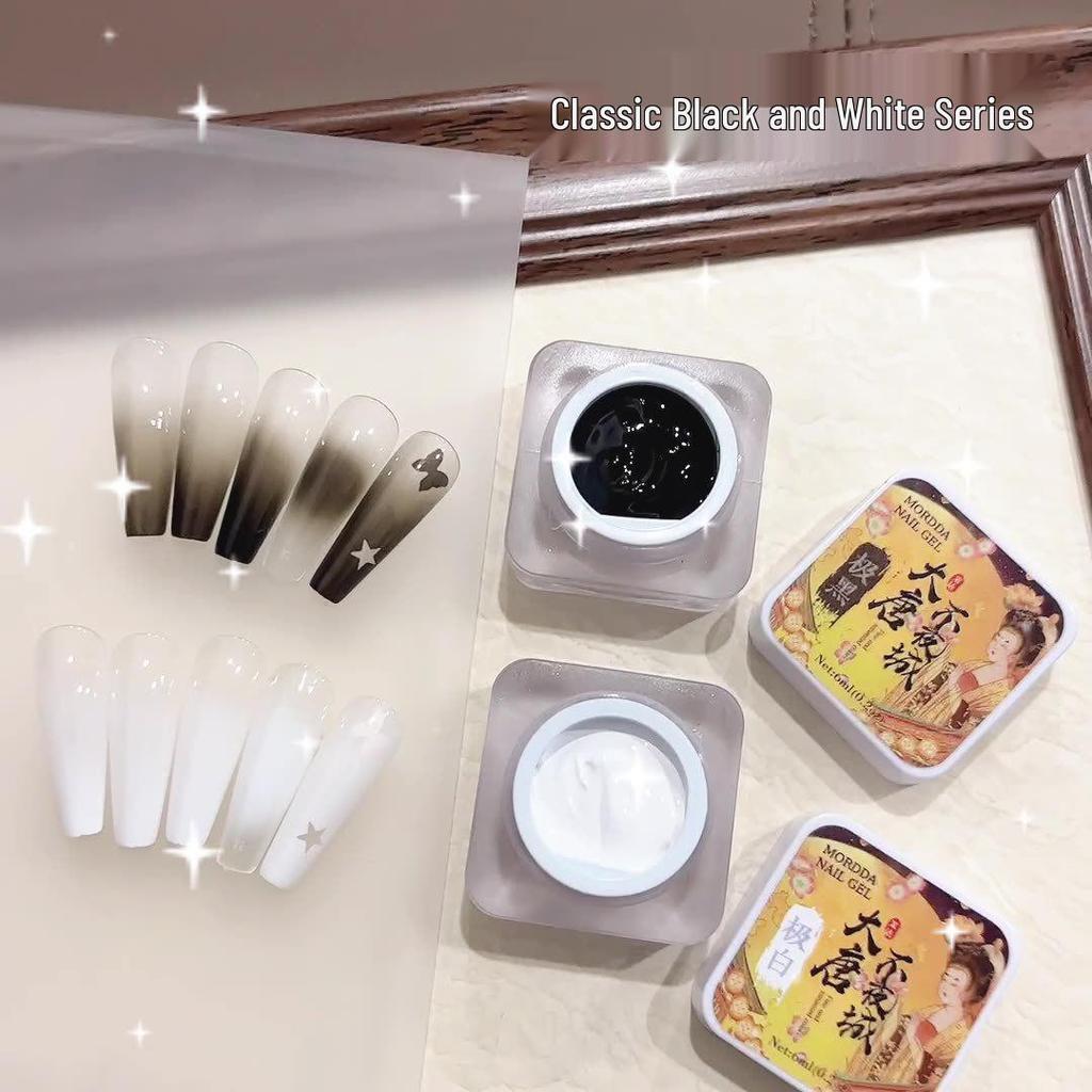 Nail Art Black & White Gel: No-wash, High Saturation, Thick Polish for Color Painting, Smudging, and Gradient Effects.