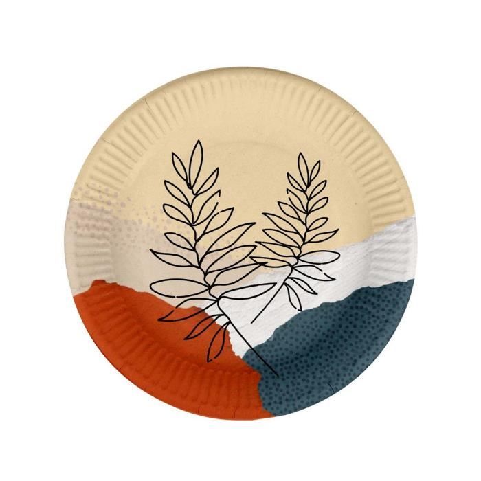 Assiettes en carton - Fleurs abstraites - 23 cm - Set de 10 - Écologique - Idéal pour repas
