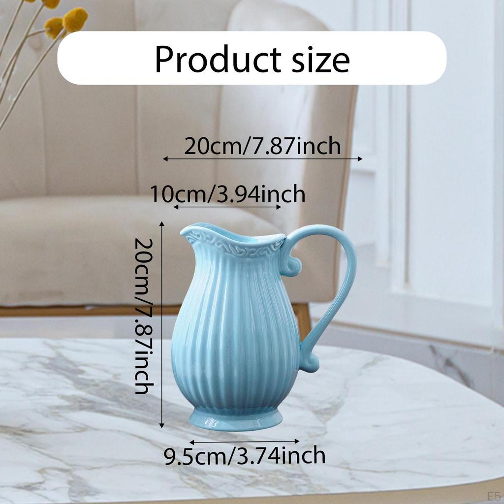 Keramikkrug Vase Pflanztopf Bauernhaus mit Griff Innen Dekokrug Blumenhalter für