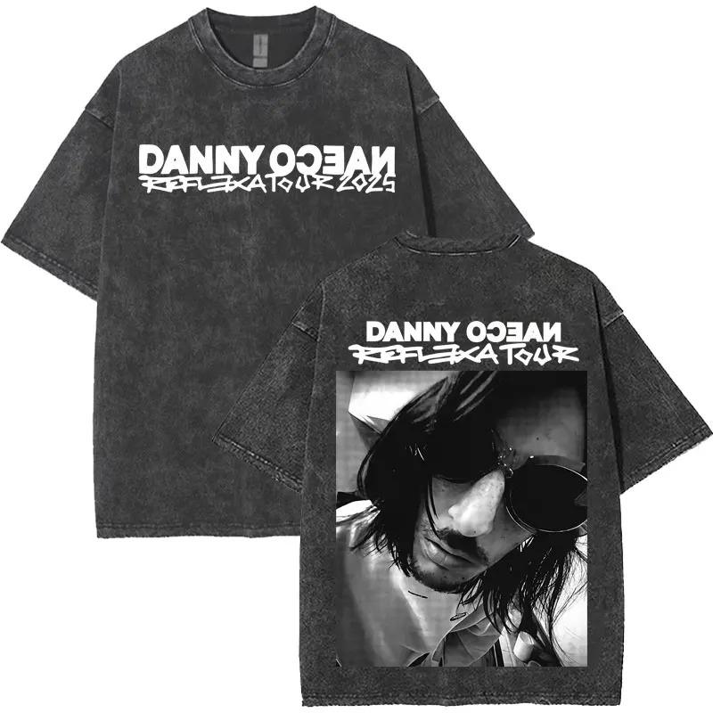 Danny Ocean Rapper Harajuku Style Letter Print Vintage Washed TShirt Unisex Hip Hop YK Loose Casual Crewneck Tee for Teens