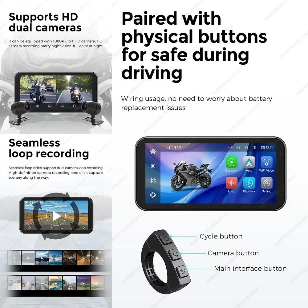 Portable GPS Navigation 6.25'' IP67 Waterproof Screen Motorcycle Wireless Carplay Android Auto DVR Drive Recorder Moto Monitor