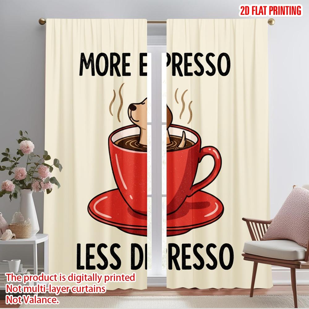 

2pcs 2D flat printing Drapes More Espresso Less Depresso Polyester Fabric Without Electricity Festive Wall Decor Use for Booths 52.50×116.00 CM 2pcs