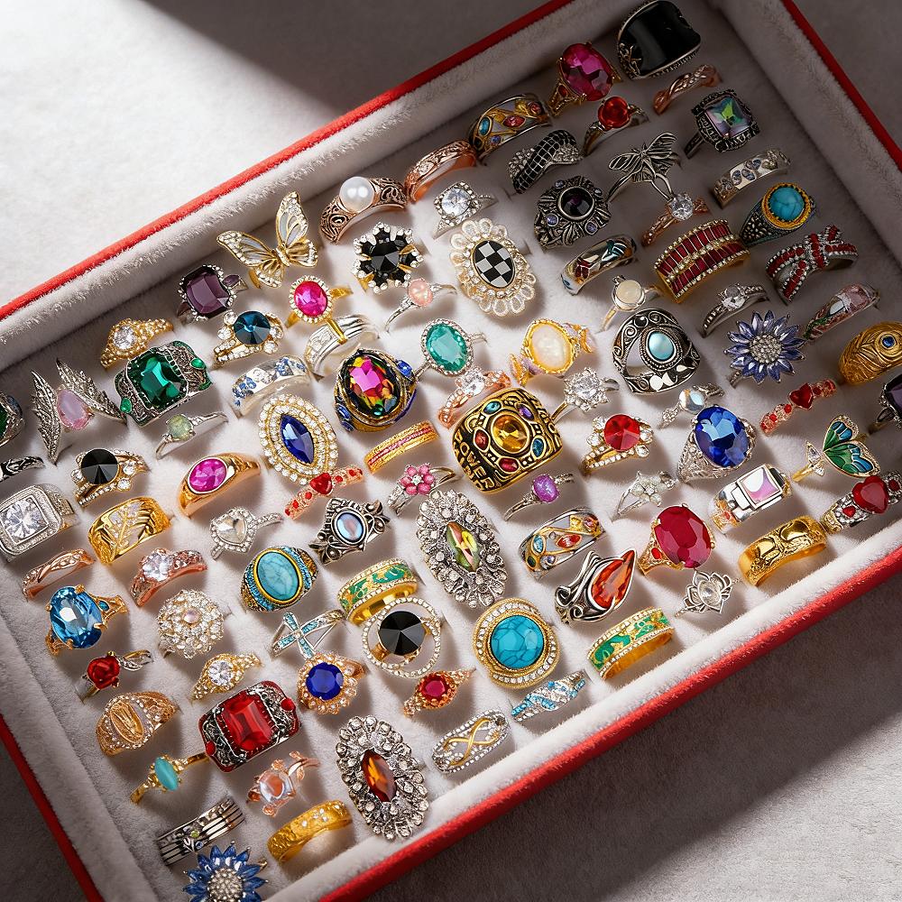 

10/20/30/50Pcs/Lot Boho Fashion Luxury Colorful Rhinestone Rings Men Women Blingbling Jewelry Party Banquet Mixed Jewelry Gifts 15-22mm&10pcs