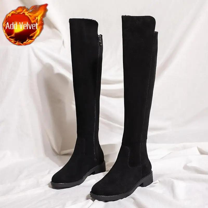 Fashion Middle Heel Long Boots for Women Winter 2024 Autumn Gyaru Goth Demi-season Quality New Work Footwear Knee High Shaft Shoes Woman