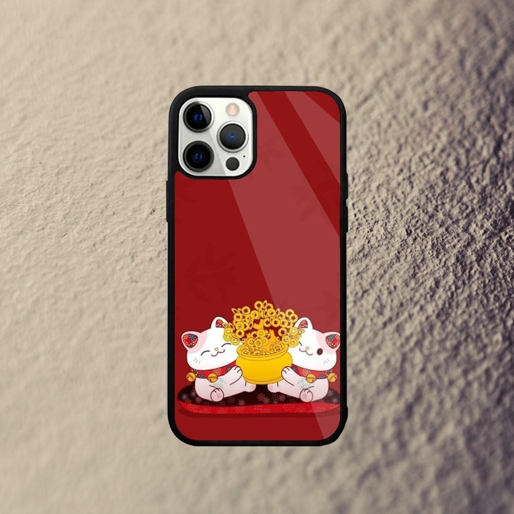 Maneki Neko Lucky Money Cat Phone Case For iPhone 15,14,13,12,11,Plus,Pro,Max Mini Magsafe Magnetic Wireless Charging