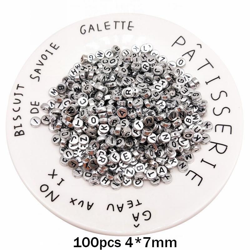 100pcs Round Square English Letter Beads DIY Bracelet Necklace Jewelry Accessory Acrylic Loose Bead String Black White Crafts