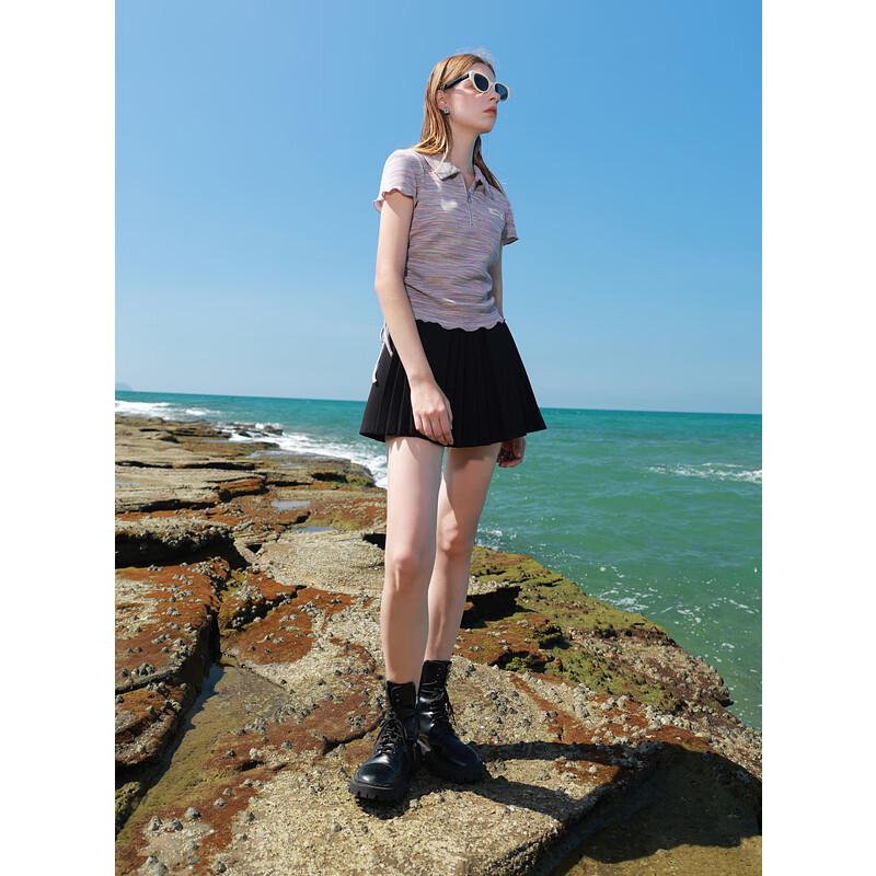 Sancai Women s 2025 Summer Tie-dye Waffle Slim-fit Short Sleeve T-shirt S