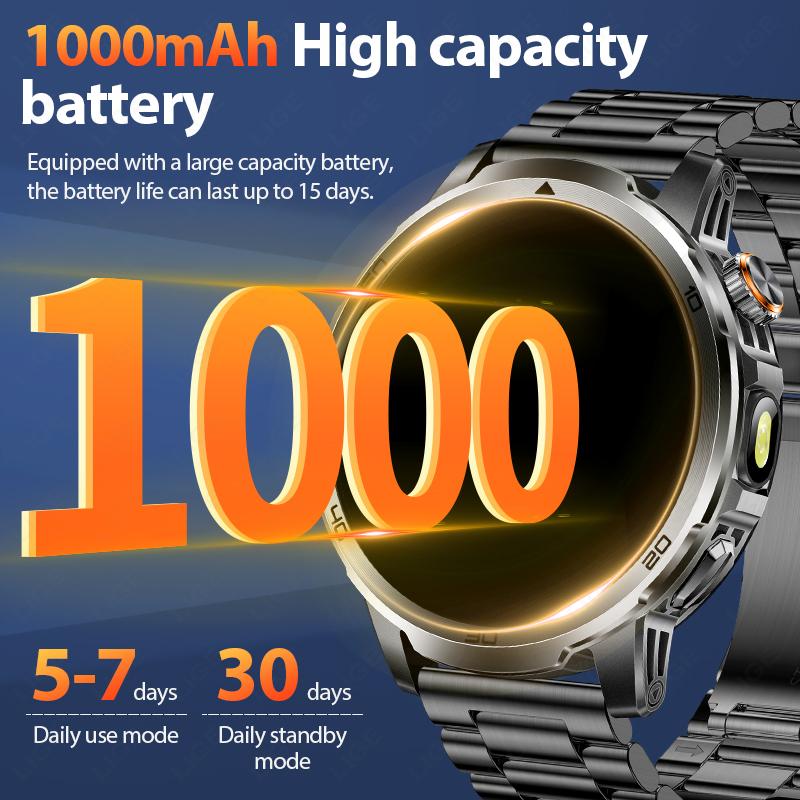 Outdoor Smart Watch Men 1000mAh Battery LED Flashlight SmartWatch Bluetooth Call Heart Rate Waterproof Sports Smartwatch