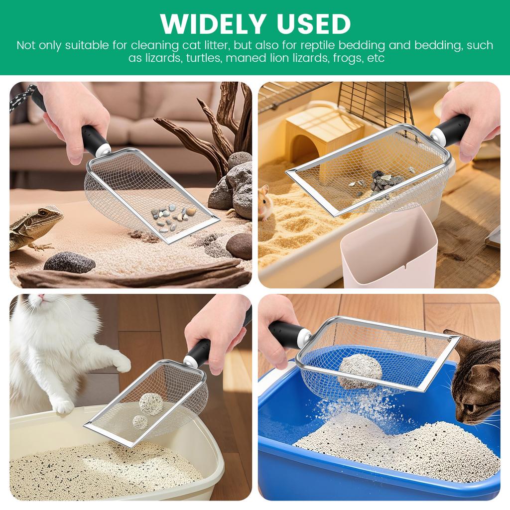 Stainless Steel Cat Litter Scooper Set with Small Broom and Dustpan Clean Non-Stick Shovel For Small Pets or Reptile Sand Waste
