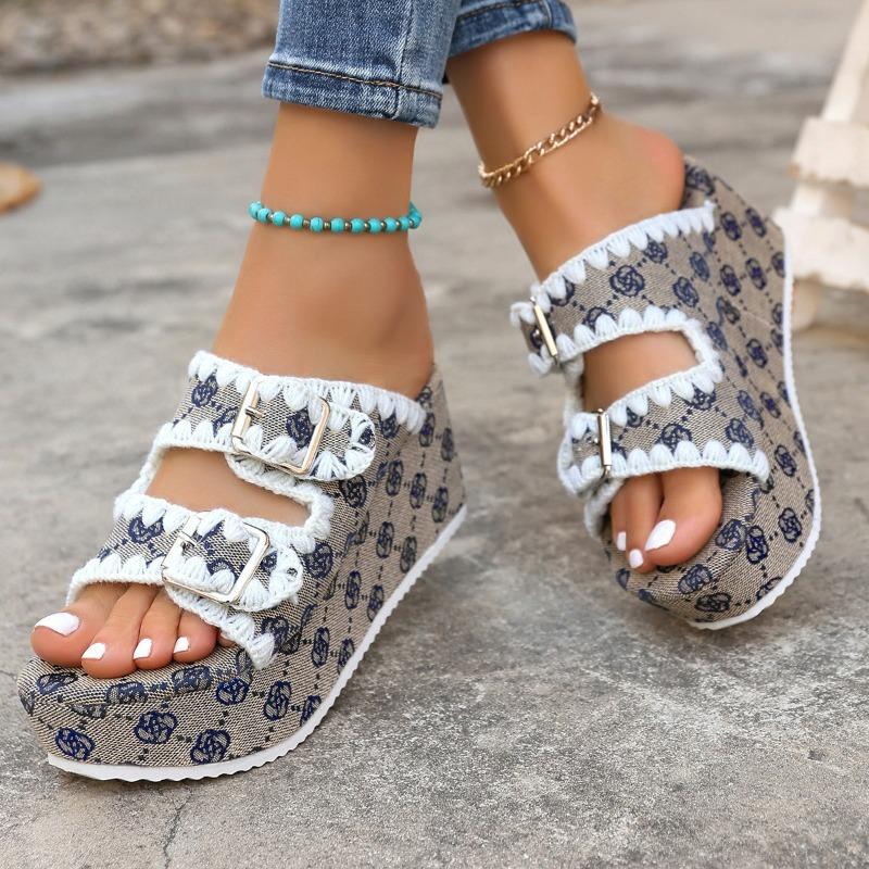 Women Platform Slippers Summer Casual High Heels Sandals Platform Slipper Double Buckle Design Wedges Slippers for Women