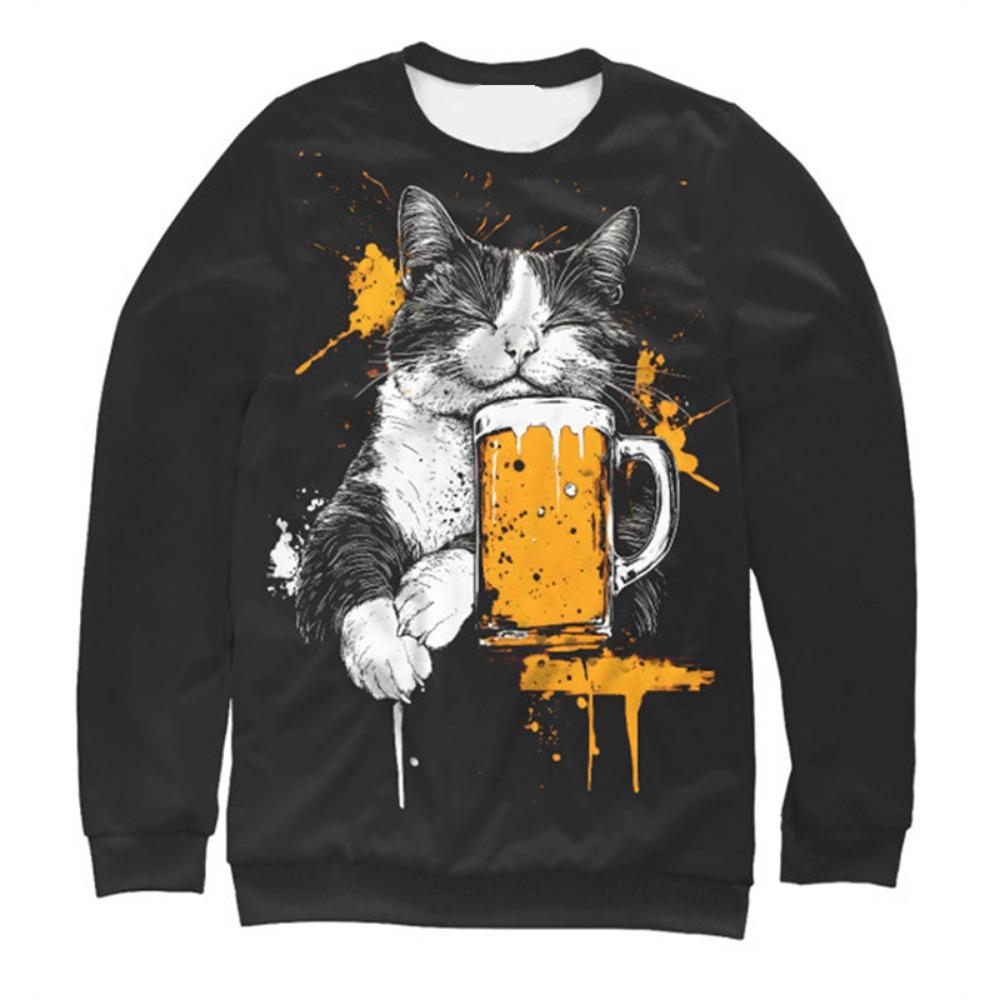 New Men's Sweatshirts Fashion 3D Guitar Cat Printed Long Sleeves For Man Summer Casual Round Neck Tops Oversized Funny T Shirt