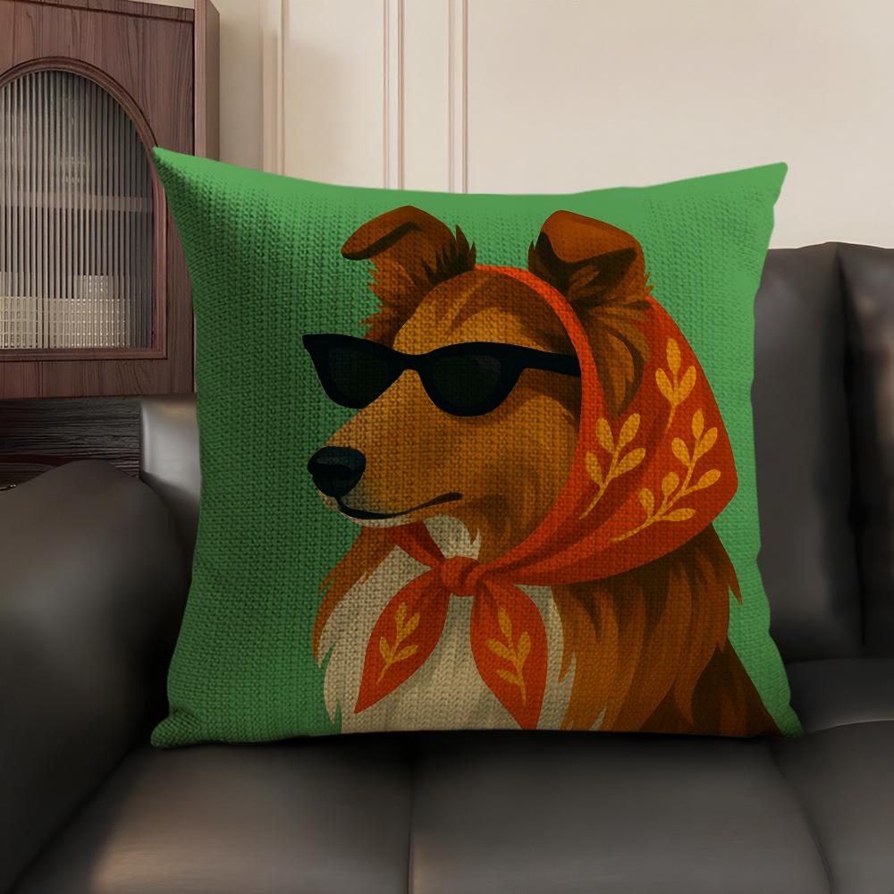 Dog Wearing A Hat Cushion Cover Summer Breathable Linen Organic Fabric Double-Sided Printing Sofa Pillow Case Home Decor