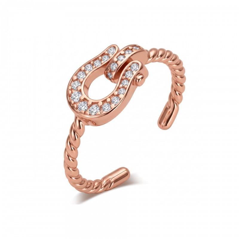 Adjustable Open Ring Women Rose Gold Plated Copper Zirconia Horsehoe Design Geometric Minimalist Statement Rose Gold Plated Adjustable Open Ring