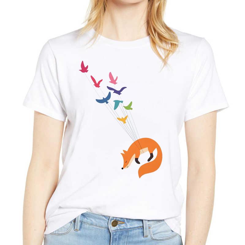 Women T Shirts Printing Graphic Fox Owl Summer Autumn Cute 90S Fashion Clothes Lady Tee Tops Female Kawaii T Shirt Women T-Shirt