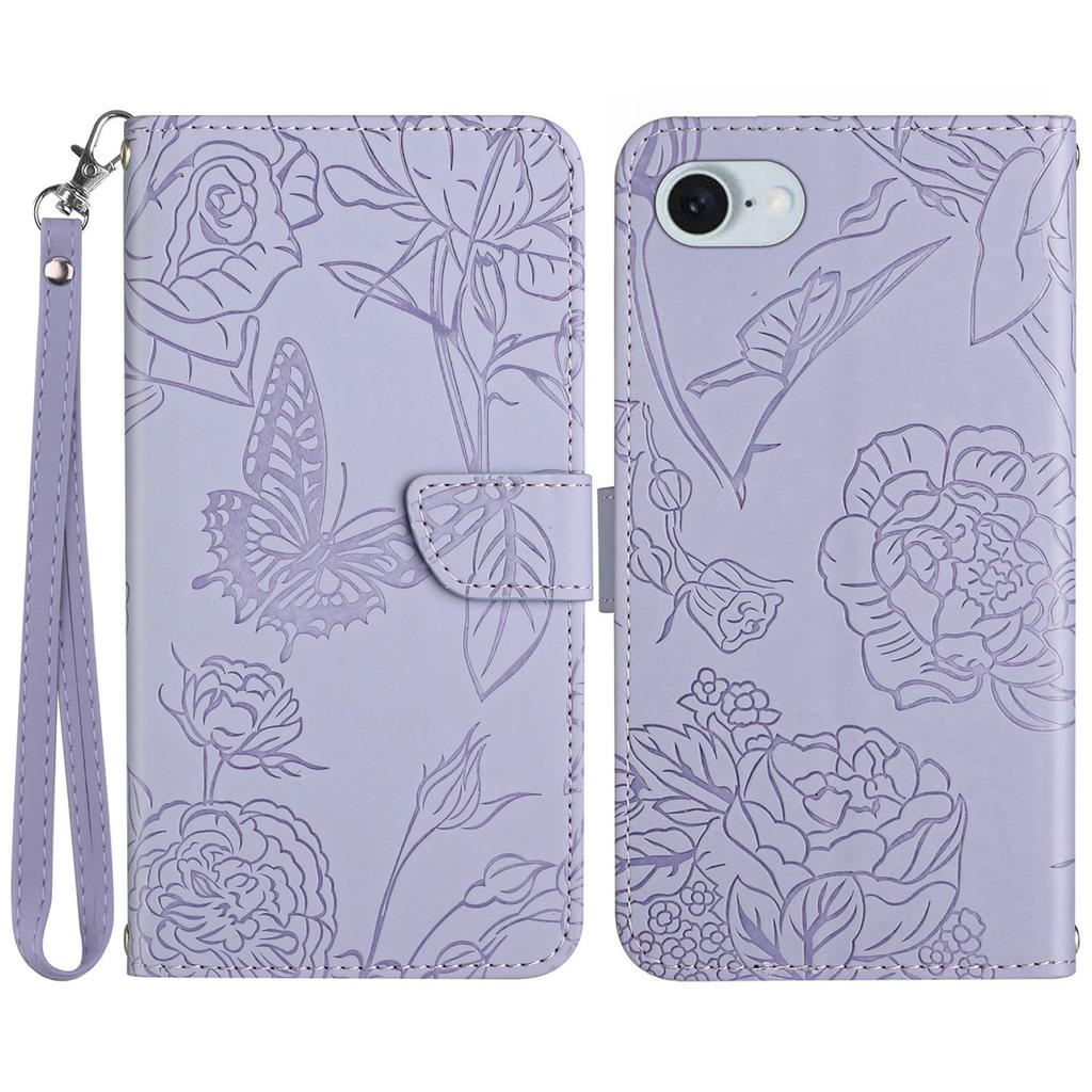 HT03 For iPhone 16e Leather Case Imprinted Phone Cover with Strap