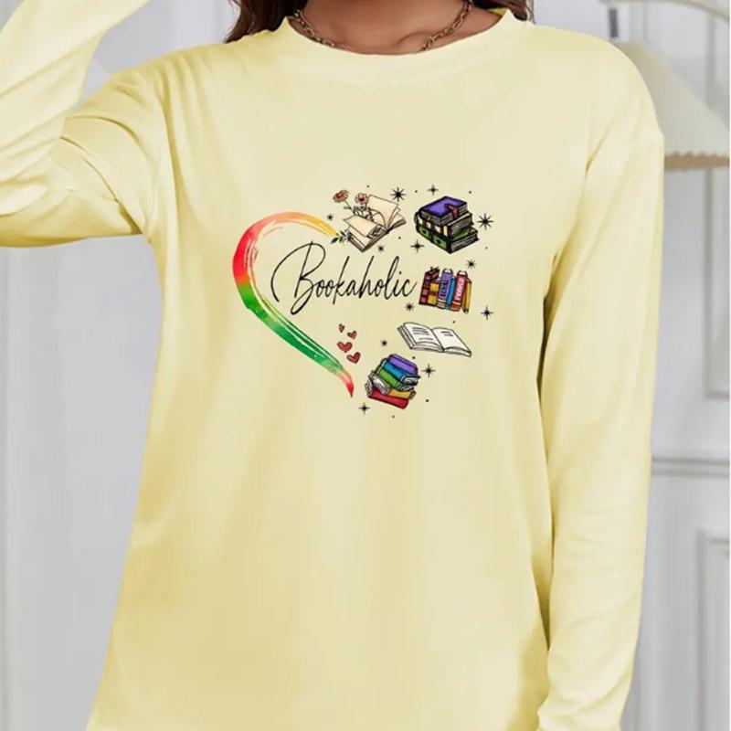 

Топы для женщин Magic Book Love Print Round Neck Футболка с длинным рукавом Осенний повседневный тонкий пуловер Женский топ с длинным рукавом 8XL жёлтый