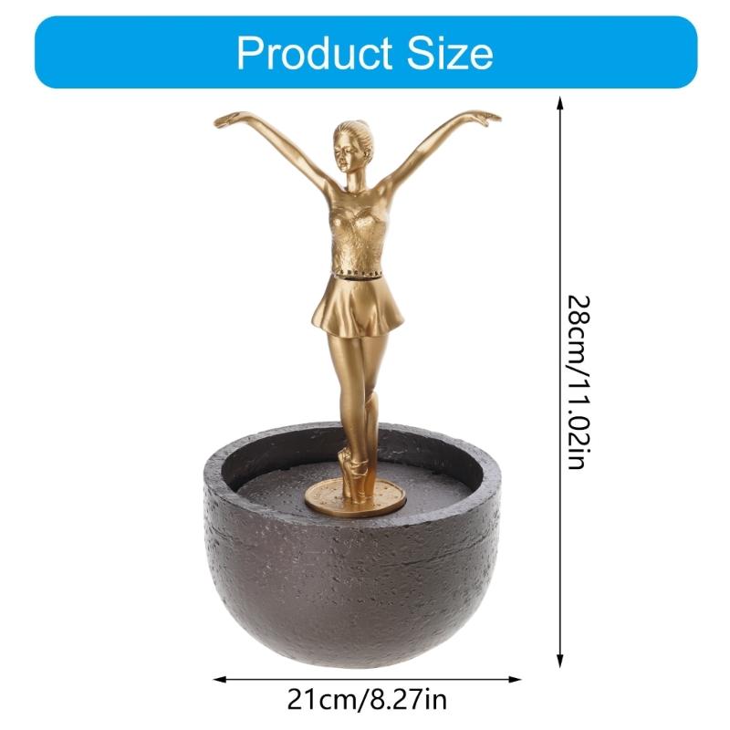 Indoor Water Accent Statue with Dancer Figure and Bowl Design for Bedroom Office Shelf Reading Area Side Table and Window Placement