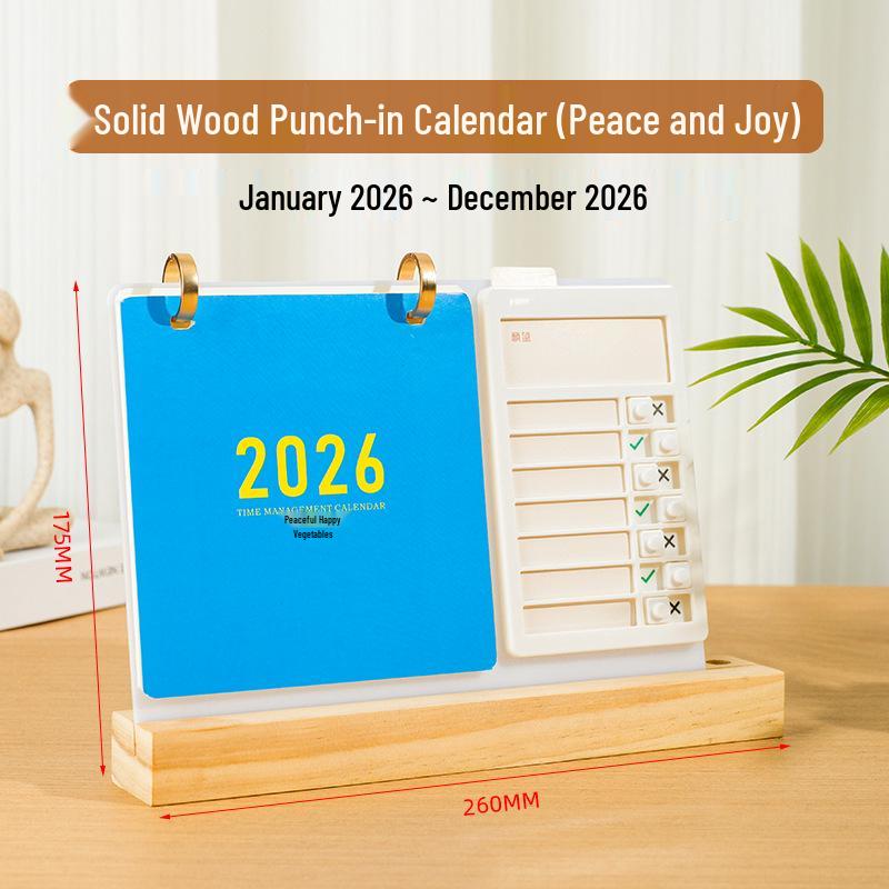 2026 Year of the Horse Wooden Desk Calendar with Custom Logo - Unique Punch Card Design for Business Office