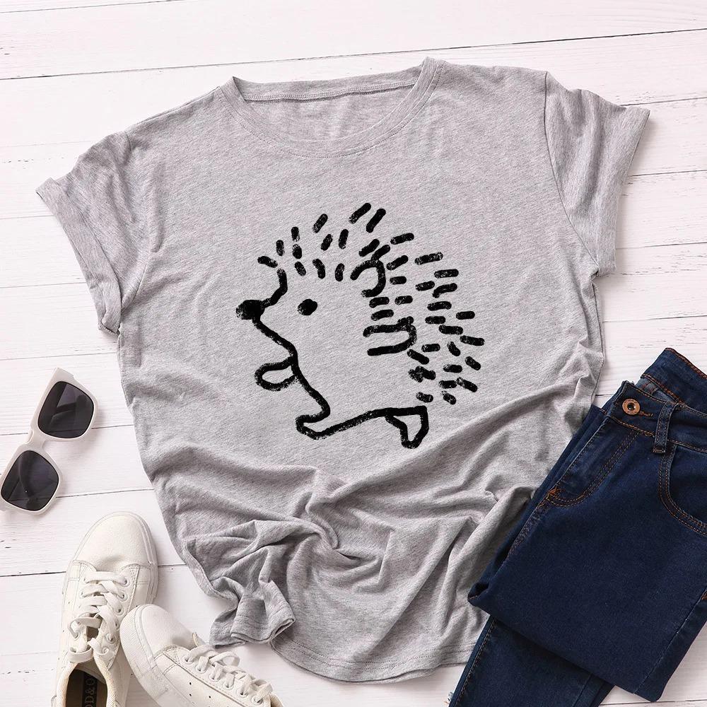 Women's T-shirt Cute Hedgehog Print Graphic Women's Short-sleeved T-shirt Top Women's Clothing T-shirt
