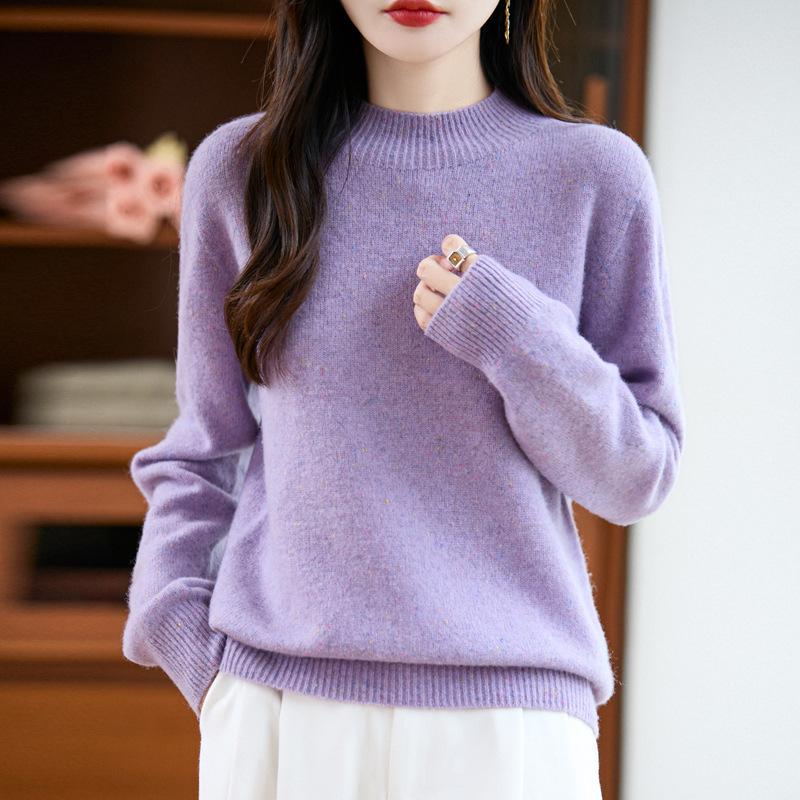 Women S Thick Half Turtleneck Loose Speckled Wool Sweater For Winter Inner Wear