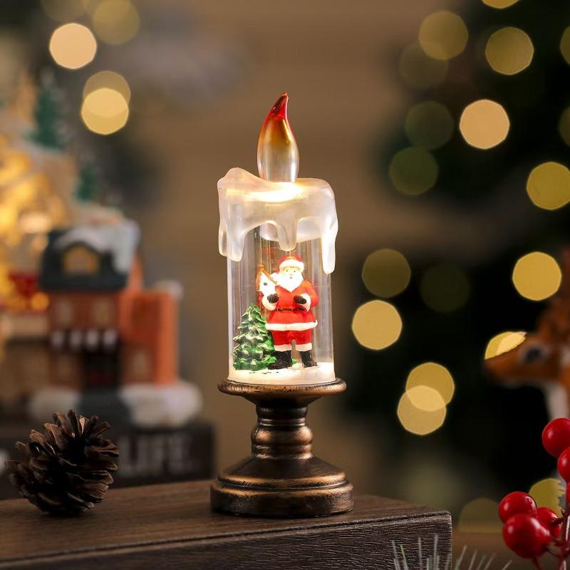 New Christmas Decorative Candle Light with Snowfall Effect - Creative Snowflake Night Light Practical Christmas Gift