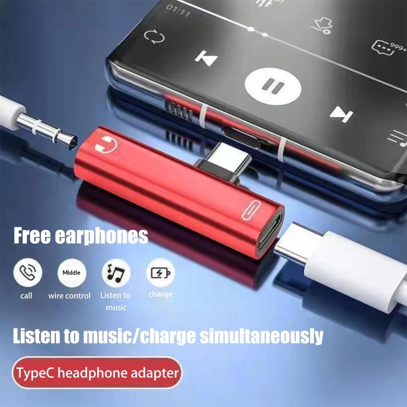 Type-C Dual 2-in-1 Audio Charger Adapter Listen To Songs Charge Simultaneously For Android USB C Phones Office