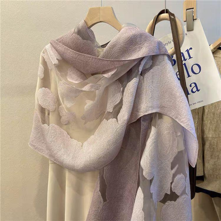 Scarf for Women in Spring and Autumn Korean Version Organza Rose Long Scarf Scarf Shawl