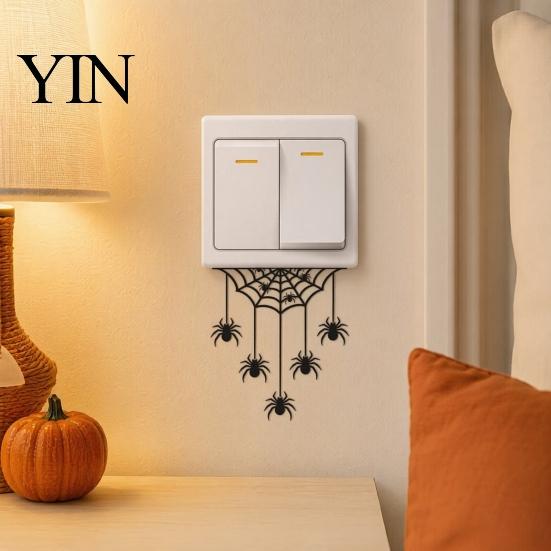 Easy Peel-and-Stick Halloween Decal Spider Web Light Switch Sticker, Upside Down Decal, Removable Anti-fade Long Lasting Wall Decals, PVC Waterproof