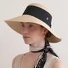 Long Visor Ribbon Cloche Hat (C051_ivory)