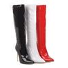 Fashion Women High Boots Sexy Zipper Black Red White Knee High Boot Thin Heels Patent Women's Autumn Winter Dance Shoes Large Size 45 48