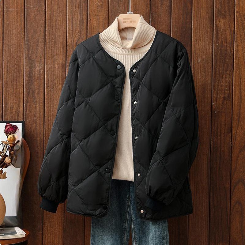 Осень и зима Новое хлопковое пальто с подкладкой Женское легкое короткое ромбовидное клетчатое хлопковое пальто Свободная куртка M чёрный