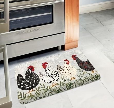 Hen Printed Kitchen Long Carpet Farmhouse Restaurant Flannel Floor Mat Door Mat Illustration Style Porch Entrance Anti Slip Rug