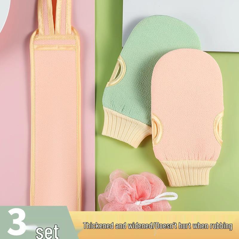 Neuankömmling Peelinghandtuch 3-teiliges Set: Badetuch, Rückenbürste und Handschuhe für Tiefenreinigung