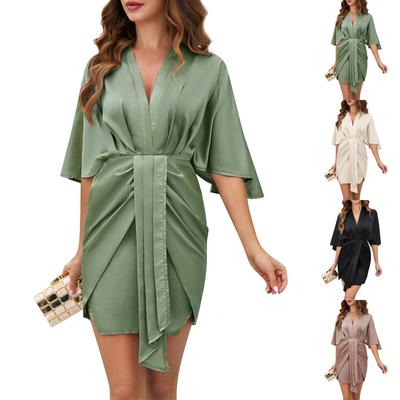 Vestido casual feminino sexy confortável, fresco, respirável, solto, cor sólida, cintura