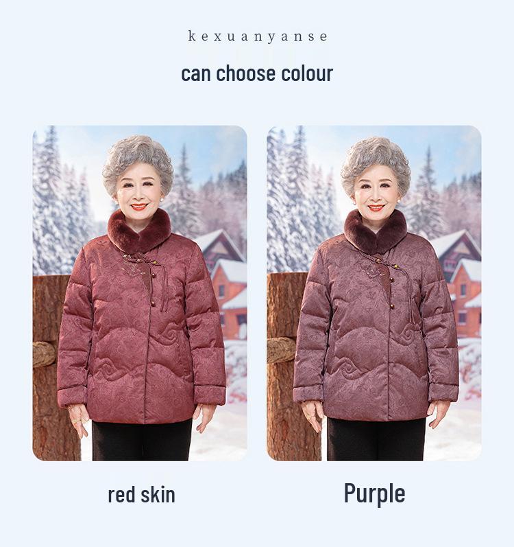 Elderly Women's Rabbit Fur Collar Tang Suit Winter Down Jacket