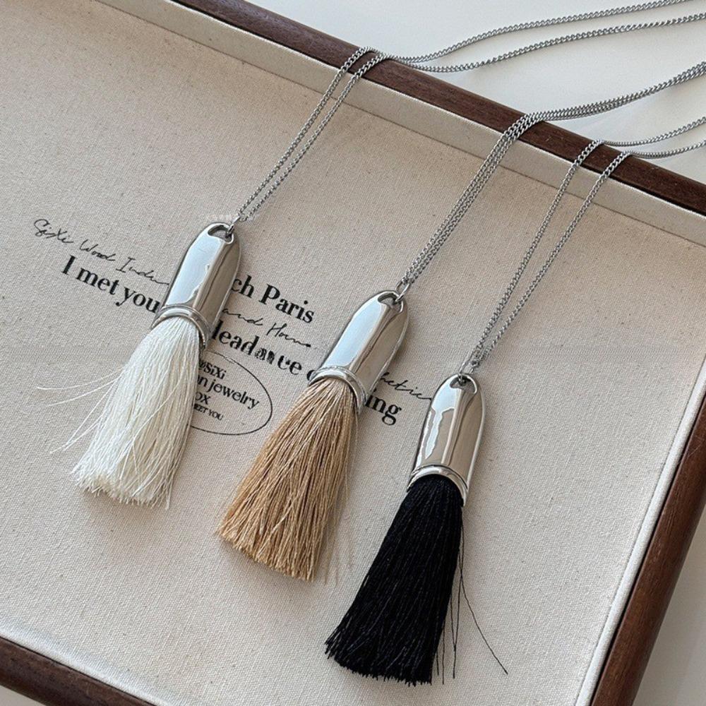 Korean Creative Design Geometry Brush Tassel Pendant Necklace for Women Fashion Personality Long Sweater Chain Jewelry Accessory