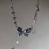 Edgy Blue Butterfly Layering Chain Necklace Artisanal Crafted Punk Accessory Daily Wear Special Occasions