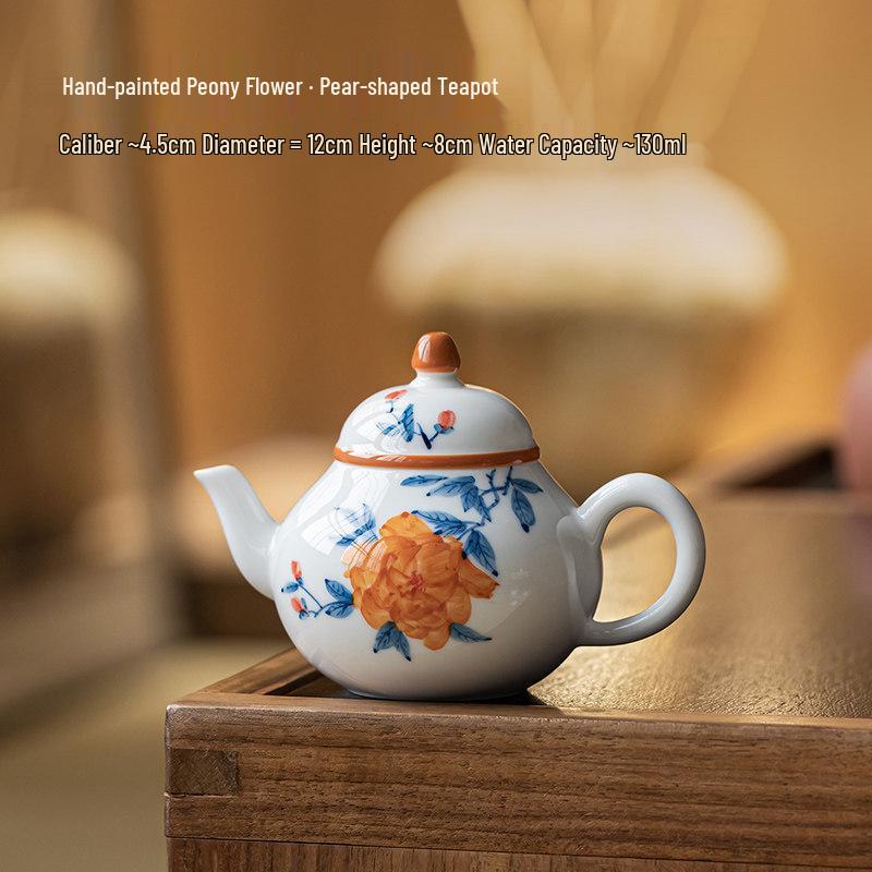 Guanlan Hand-Painted Peony Ceramic Teapot for Girls - Retro Kung Fu Tea Set Brewer Standard