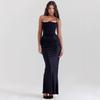 New red tube top fishbone sexy slim fishtail fishtail dress long solid color dress women